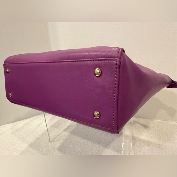 💜 Vintage Coach Purple Leather East/West Buckle Tote – Gold Hardware - Picture 6 of 11